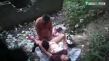 Mature aunty caught fucking with local guy outdoor In jungle, desi xxx mms