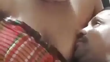 Chubby wife soft boobs pressed against husband in foreplay