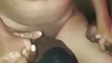 African negro man eating desi curvy wife’s pussy while husband recording