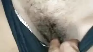 Female is proud of hairy XXX cherry so she allows Desi man to touch it